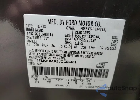 2018 Ford Explorer Police Interceptor z USA, uszkodzony, nr VIN 1FM5K8AR2JGC56401